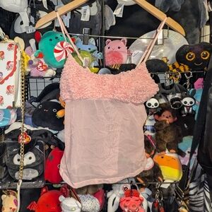 LA SENZA Pink Sheer Mesh Camisole Y2K Fairy Top